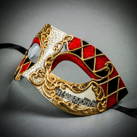 Classic Musical Venetian Masquerade Eye Mask - Gold Red - Picture 3 of 10